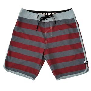 DAKINE Mens Swim Trunks Size 36 Red Gray Striped Boardshorts Drawstring Waist